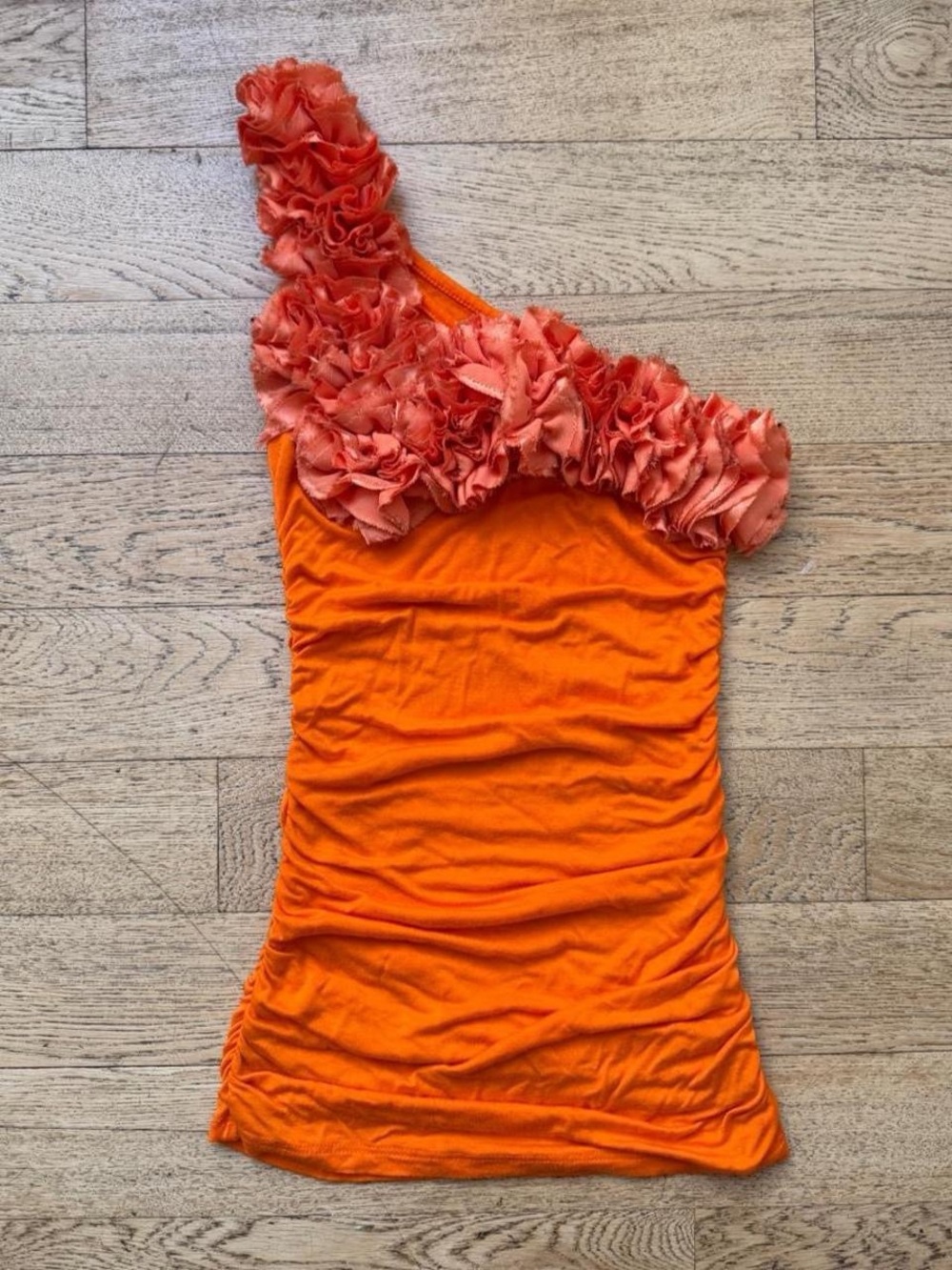 One-Shoulder Orange Ruffle Women’s Top